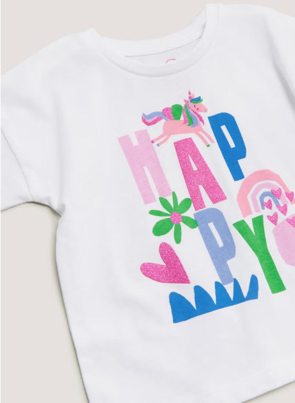 MATALAN Girls White Happy Print T-Shirt