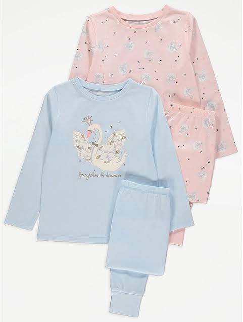 George Pastel Swan Print Long Sleeve Pyjamas 2 Pack