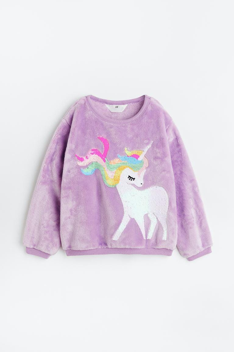 H&M Fluffy Fleece Top With Reversible Sequins