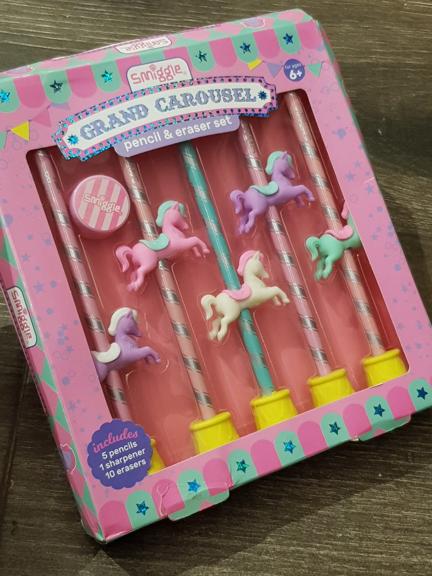 Smiggle Grand Carousel Pencil & Erasers Set