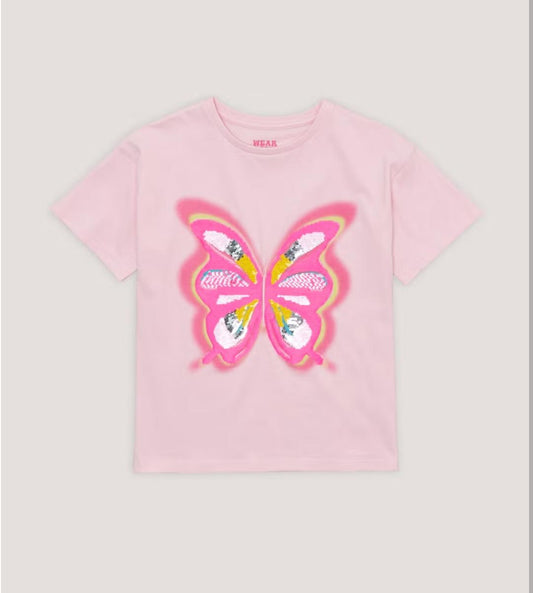 MATALAN Pink Sequin Butterfly T-Shirt