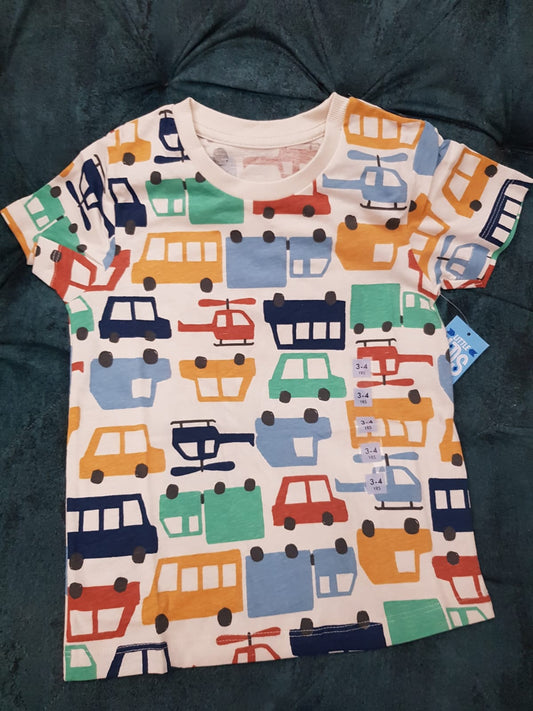 MATALAN Boys Ecru Car Print T-Shirt