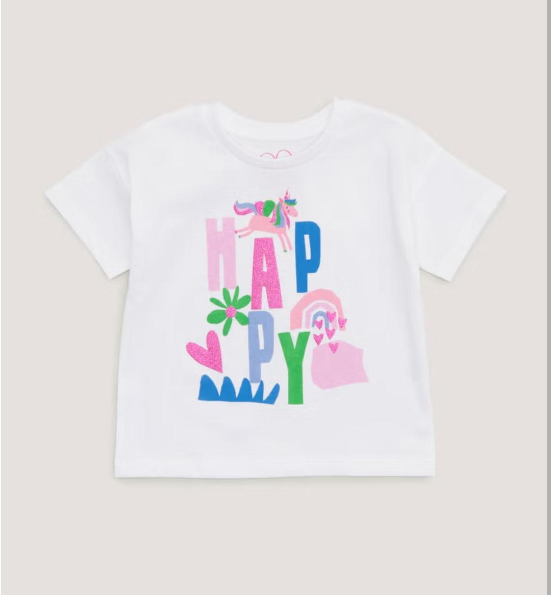 MATALAN Girls White Happy Print T-Shirt