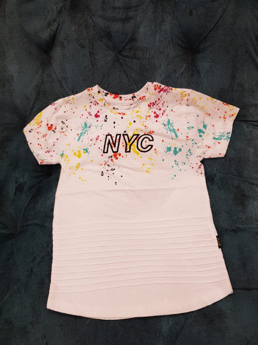 White pleeted shirt with multi splashes