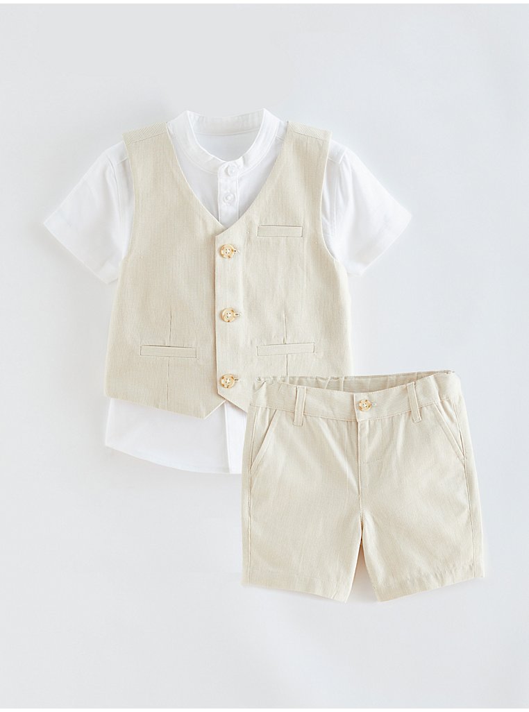 GEORGE Cream Stripe Shirt Waistcoat and Shorts 3 Piece Outfit