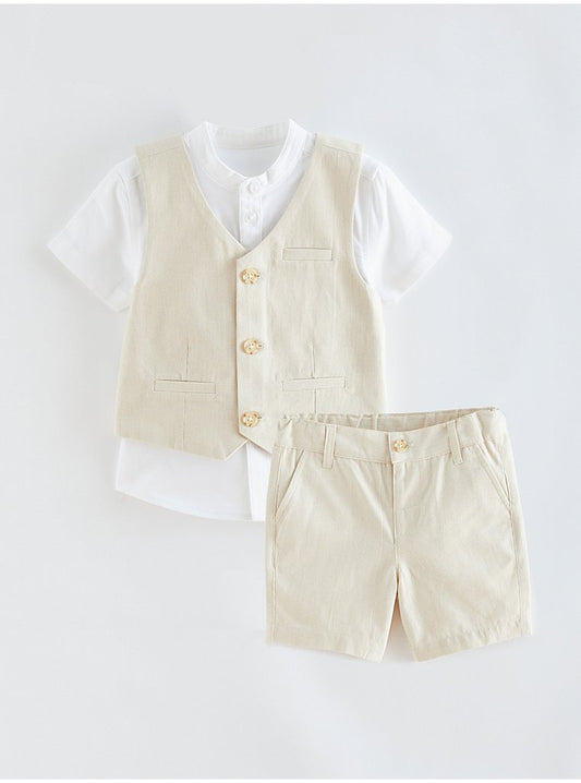 GEORGE Cream Stripe Shirt Waistcoat and Shorts 3 Piece Outfit