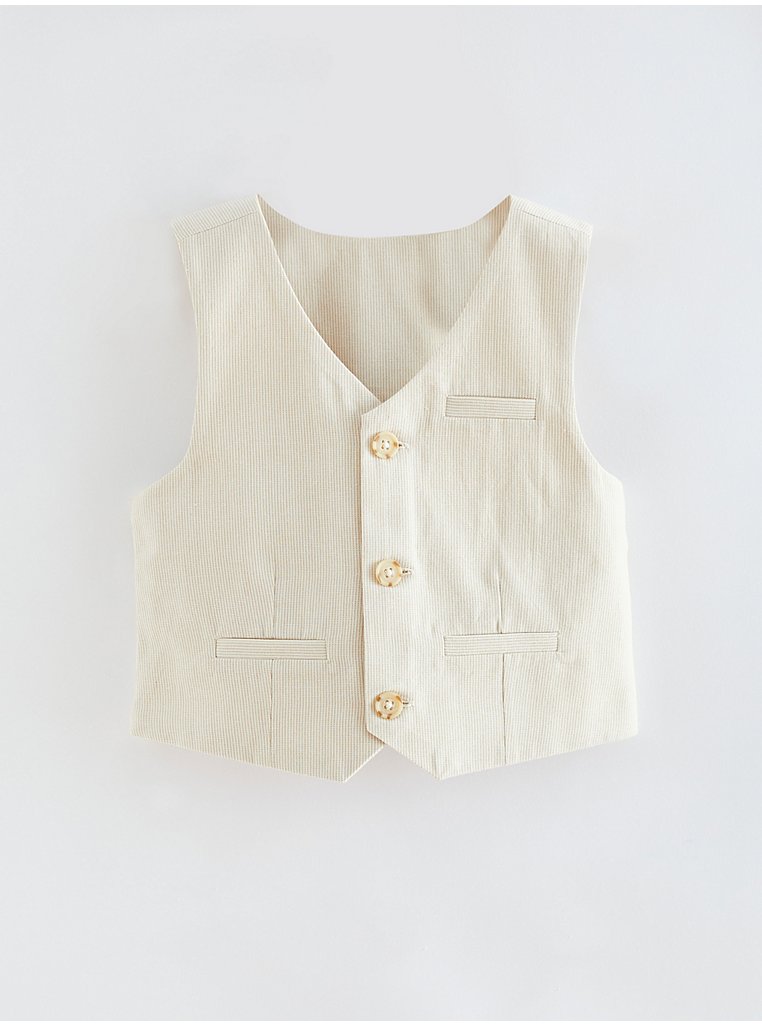 GEORGE Cream Stripe Shirt Waistcoat and Shorts 3 Piece Outfit