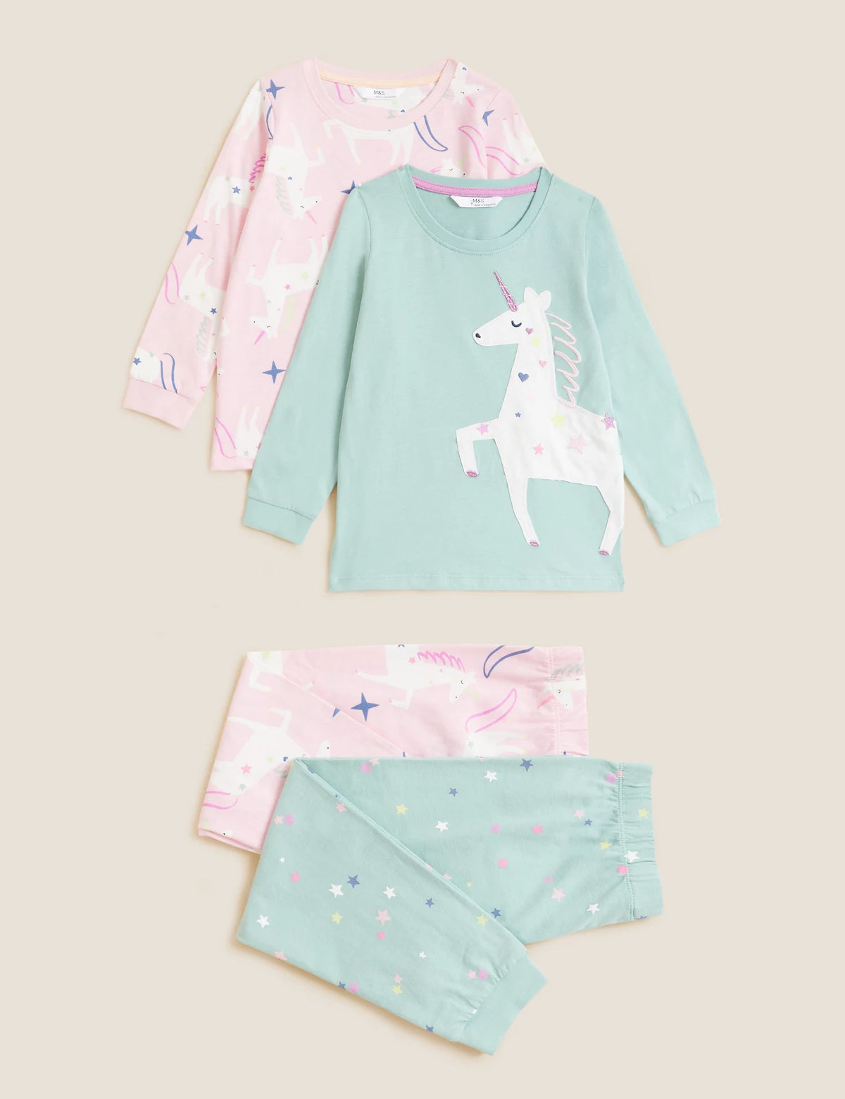 M&S 2pk Pure Cotton Unicorn Pyjama Sets