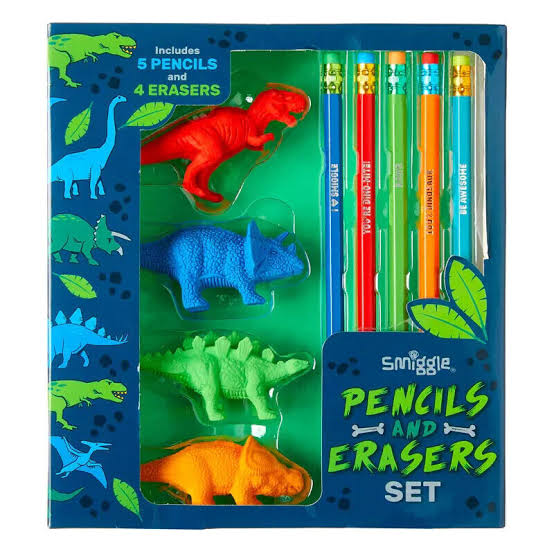 Smiggle Dinosaur Pencils & Erasers Set