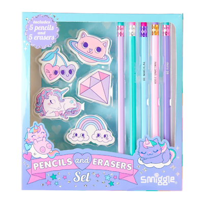 Smiggle Cuticorn Pastel Pencils & Erasers Set